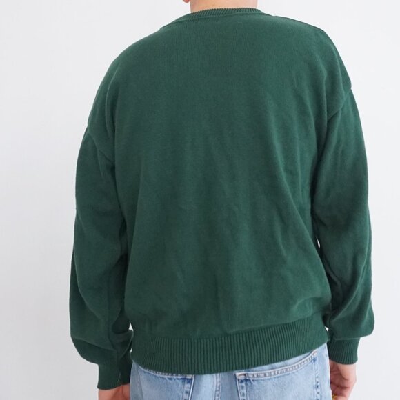 Vintage '90S Scharf & Breit Hunter Green 100% Cotton Knit Crewneck Sweater L - Picture 2 of 8